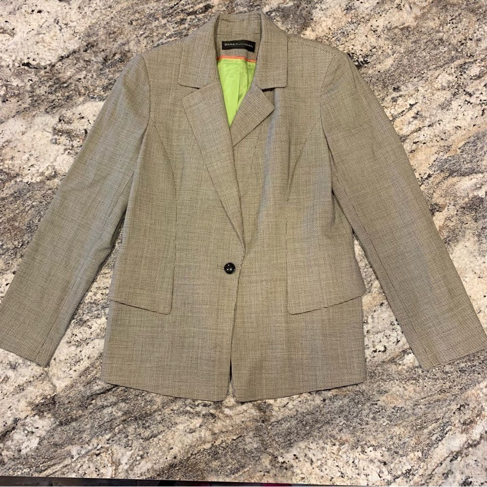 Vintage Dana Buchman Checkered 100% Wool Blazer Size 12